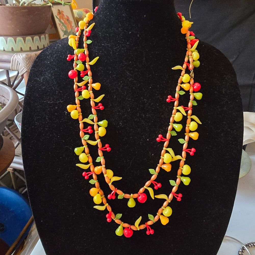 Vintage Lucite Fruit Costume Jewelry Necklace